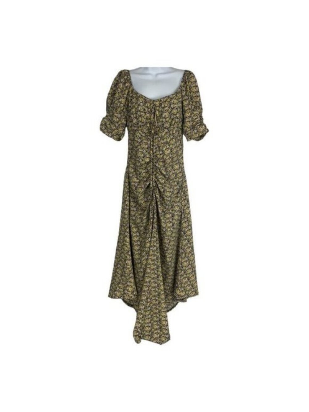 Nasty Gal Womens Floral Puff Sleeve Midi Dress Size US 4 Yellow Black Boho